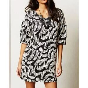 Anthropologie Maeve Windfall Textured White Black Short Mini Dress S Boho Chic